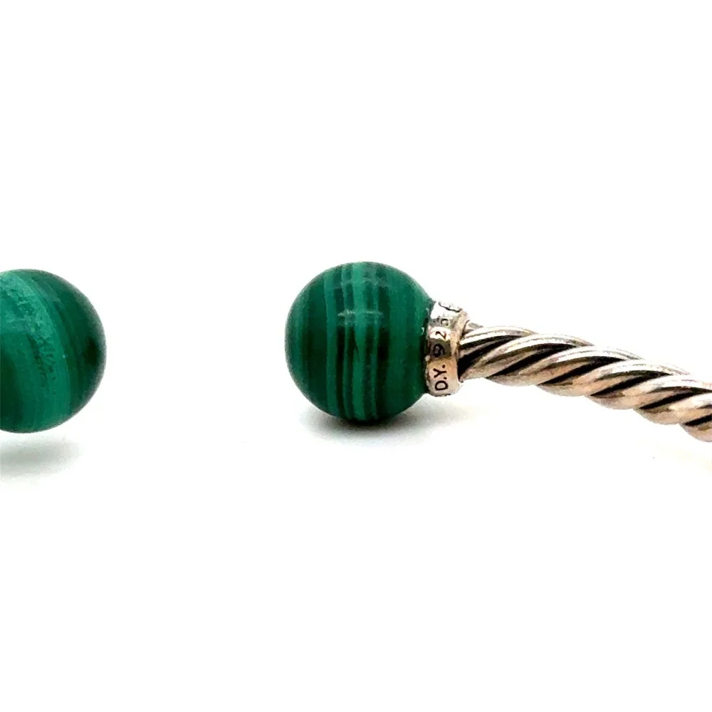 David Yurman Solari Malachite Diamond Sterling Silver Cable Bypass Bracelet M
